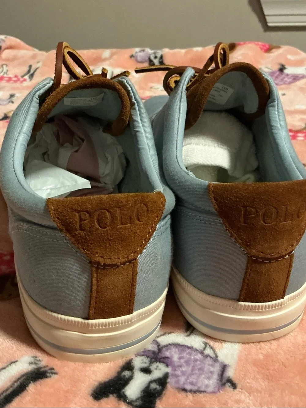 Polo by Ralph Lauren Men’s Light Blue Canvas Boat Shoes with Brown Trim